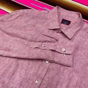 UNTUCKit Linen Shirt Men L Slim Fit Wrinkle Resistant Red‎ Long Sleeve Button Up